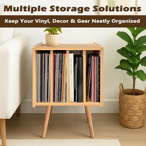 Meuble CD moderne du milieu du siècle en noyer avec table de rangement pour vinyles et 3 étagères pour 100 disques, mobilier de maison pour salon - Product Image 4