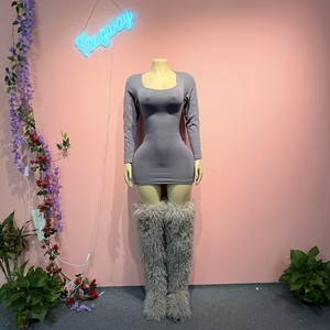 Nuovo Abito Modellante Autunnale Sottoveste, Contenitivo e Snellente, con Scollo Quadrato, Senza Cuciture, a Costine, per Donna - Product Image 6