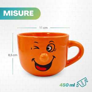 Ensemble de 4 tasses à petit-déjeuner en porcelaine multicolores avec visages amusants, 450 ml, compatibles lave-vaisselle - Product Image 2