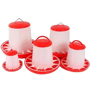 Red and white 9kg chicken feeder manual poultry drinker