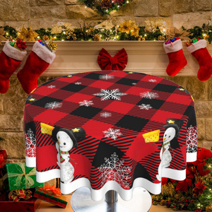 Kapalı ve açık ev festivali dekor masa ayarları için noel baba tasarımları içeren 150cm noel tema yuvarlak masa örtüsü - Product Image 3