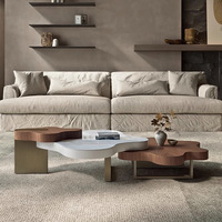 Sofá de sala de estar de diseño moderno único de lujo, mesa de centro Irregular de centro de extremo lateral de madera de Metal de mármol redondo grande