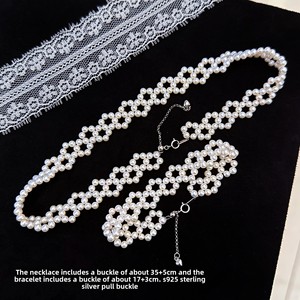 Set di Due Pezzi in Stile Francese: Collana e Bracciale in Argento 925 con Perle d'Acqua Dolce Naturali Intrecciate a Mano, Design <span class=keywords><strong>Fam</strong></span>, Lusso Discreto - Product Image 3