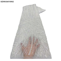 Dernière collection de tissus de dentelle de mariée en perles de luxe, broderie de perles, paillettes brillantes, tissu de dentelle de tulle de luxe pour robe de mariée