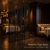 Paravent de séparation de pièce en métal noir sur mesure, grille verticale pour hôtel, bureau, restaurant