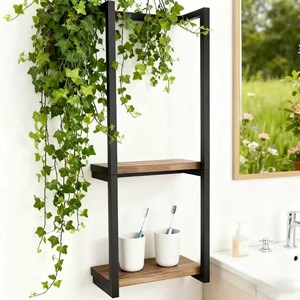 Toallero de baño Jinsheng de 2 niveles, organizador de pared con estante de madera para almacenamiento de toallas de baño - Product Image 4