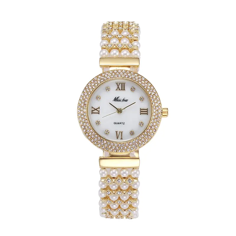 Bayan Fox doğa inci izle kadın ünlü marka çelik geri su geçirmez altın izle kuvars elmas Timepiece kadınlar montre femme