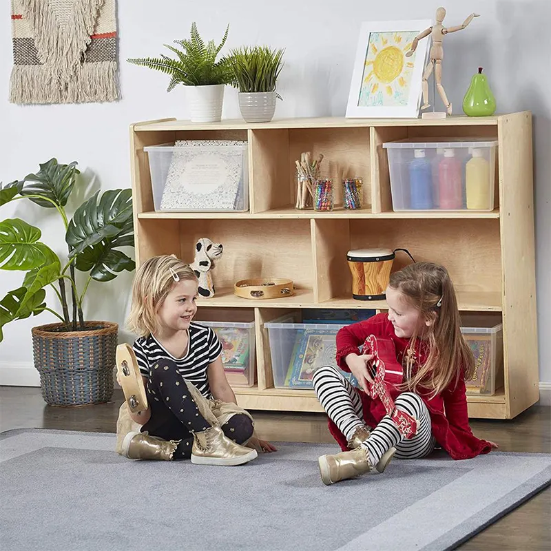 Armoire de rangement en bouleau à 8 sections avec roulettes, rangement Commercial ou personnel, étagère de rangement pour enfants