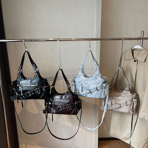 Sacs à main rétro en cuir PU 2026 pour femmes, sac à bandoulière Y2K avec rivets, fermeture éclair, œillets, ceinture, sac à bandoulière avec plusieurs poches - Product Image 4