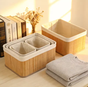 Juego de 4 Cestas de Almacenamiento Plegables de Bambú, de un Solo Nivel, Tipo Vertical, Ecológicas, Duraderas, Organizador de Ropa, Ropa de Cama, Joyería - Product Image 4