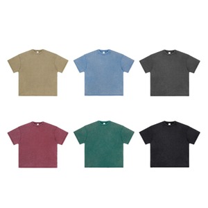 2025 Summer 400GSM Heavyweight Acid Washed T-Shirt Men's Vintage Distressed Cotton Men's Short Drop Sleeve Custom Blank <b>Tshirt</b> - Product Image 3
