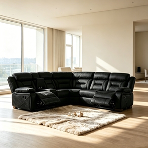 El nuevo diseño de sofá reclinable grande en forma de L de Frank presenta reposacabezas ajustables, esquinas móviles y está relleno de esponja. - Product Image 6