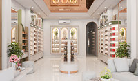 Boutique de maquillage moderne Design d'intérieur îlot double face personnalisé comptoir de boutique de cosmétiques en bois contreplaqué MDF