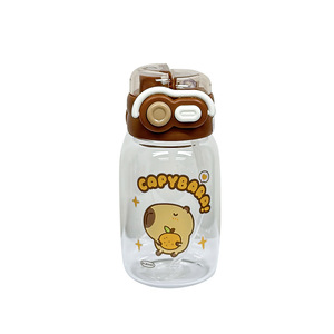 Apple Puppy Glass <b>Water</b> <b>Bottle</b> 500Ml <b>With</b> <b>Straw</b> Cartoon Design For Kids Travel Use - Product Image 2