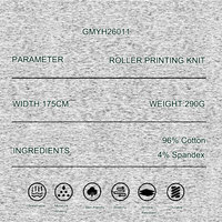 Tissu populaire imprimé à rouleaux 96% coton 4% élasthanne, tissu tricoté pour sous-vêtement, 290 GSM, double face