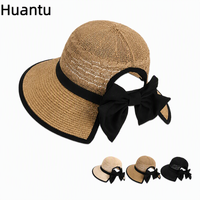 Topi Jerami Wanita Musim Semi Musim Panas Bergaya, Pinggiran Lebar, Pita, Dapat Disesuaikan, Pelindung Matahari, Sejuk, Bernapas, Liburan Pantai