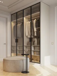 ตู้เสื้อผ้าที่ทันสมัยพร้อมประตูกระจกตู้เก็บของตู้เสื้อผ้าที่กำหนดเองการออกแบบเฟอร์นิเจอร์ห้องนอน - Product Image 4