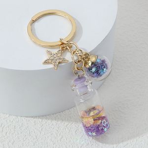 Llavero marino con concha, estrella de mar y caracola, botella de líquido en movimiento, llaveros de los deseos, regalos de amistad, joyería hecha a mano - Product Image 6