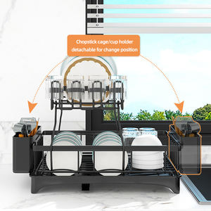 Étagère de rangement multifonctionnelle à <span class=keywords><strong>double</strong></span> niveau en métal pour comptoir de cuisine, égouttoir à vaisselle avec plateau de drainage - Product Image 3
