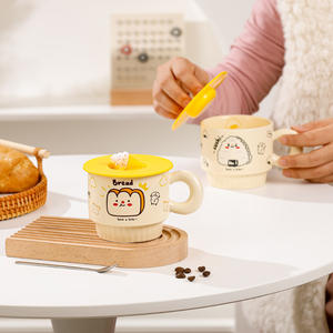 Hot Selling Cute Breakfast Milk Porcelain <strong>Cup</strong> With <strong>Edible</strong> Grade Silicone Lid and Spoon Wholesale Ceramic <strong>Coffee</strong> Mug <strong>Cup</strong> - Product Image 4