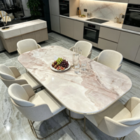 Table à manger en marbre naturel poli sur mesure, rose, moderne, de luxe, pliable, pour la maison, l'hôpital, l'hôtel, la villa, le salon