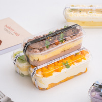 Boîte à gâteau rectangulaire jetable en gros pour sciure de bois, lait de soja, tiramisu, pâtisserie, mousse, à emporter, recyclable pour les aliments