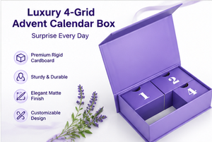 Caja de Regalo Reutilizable Morada de 5 Cajones con Logotipo en Dorado y Insertos Personalizados para Regalos Minoristas, Caja de Regalo Personalizada para Calendario de Adviento - Product Image 4