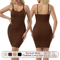 1342L Sous-vêtement gainant invisible lisse pour femme, col rond, rembourré, longue nuisette, lingerie sculptante, vente en gros
