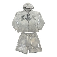 Streetwear Ensemble sweat à capuche et short pour homme avec logo Dtg personnalisé Ensembles pour homme avec pierres lavées