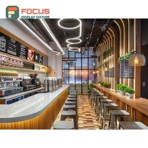 เคาน์เตอร์บริการคาเฟ่แบบครบวงจร พร้อมหน้าต่างกระจกใสสำหรับจัดแสดงขวดน้ำเชื่อม และเคาน์เตอร์บริการร้านคั่วกาแฟ - Product Image 1