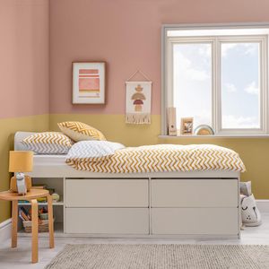 Cama individual <span class=keywords><strong>de</strong></span> <span class=keywords><strong>madera</strong></span> con 4 cajones <span class=keywords><strong>de</strong></span> almacenamiento, 2 estantes, cama elevada para niños - Product Image 4