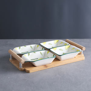 Cuenco para servir <span class=keywords><strong>de</strong></span> postre <span class=keywords><strong>de</strong></span> cerámica para fiesta <span class=keywords><strong>de</strong></span> boda, bandeja <span class=keywords><strong>de</strong></span> bambú, cuenco para cantar y aperitivos, juego <span class=keywords><strong>de</strong></span> 7 - Product Image 2