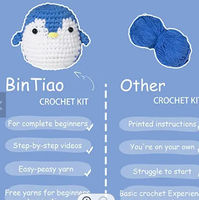 Kit de bricolage pour débutants pour enfants ou amis, comprenant un sac à poupée au crochet, du fil, un crochet, des accessoires, un pingouin en peluche en coton