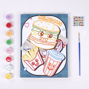Juego de pintura acrílica de 6 colores Premium con lienzo de madera Imagen de comida rápida por números Imagen fácil de dibujar <span class=keywords><strong>para</strong></span> niños - Product Image 2