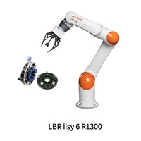 Robot collaboratif KUKA LBR iSY 6 R1300, charge utile 6 kg, avec changeur rapide CNGBS pour la manutention, le soudage, le tending et l'assemblage à haute vitesse