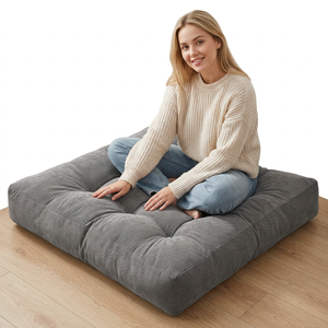 Square Floor <b>Cushion</b> Solid Gray Quilted Polyester Cotton Seat Pad Anti-Slip Buttocks Support - Product Image 1