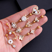Ensemble 10 argent papillon léopard nombril anneaux en acier chirurgical nombril anneaux CZ pendants mignon Style corps Piercing pour les femmes