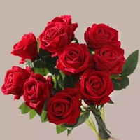 Fleurs artificielles en velours de soie rouge, rose poudré et blanc S-H10 pour la décoration de mariage et de la maison