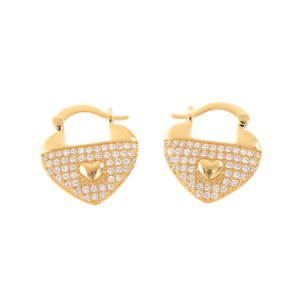Pendientes de Aro con Corazón en Oro Blanco E4485 con Incrustaciones de Cristales de Estrás, Estilo Romántico para Uso Diario de Mujeres - Product Image 1