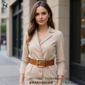 Cintura in Pelle PU con Fibbia Quadrata Dorata 3Cm per Donna, Cinture alla Moda - Product Image 3