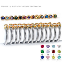 Bracelet jonc ajustable en acier inoxydable plaqué or 18 carats avec pierre de naissance CZ personnalisée pour femme QCSZ2303-021