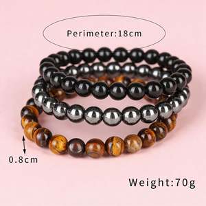 Pulseira de Pedra Natural de 8mm para Homens, Conjunto de Joias Simples e Retrô com Corda Elástica - Product Image 2