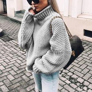 Suéter grosso feminino com gola alta, manga de morcego, novidade para outono e inverno - Product Image 3