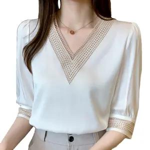 Women Shirts Blouses Femme White Blouse Tops Mujer De Moda 2022 Verano V-Neck Chiffon Shirt Tops Blusas E608