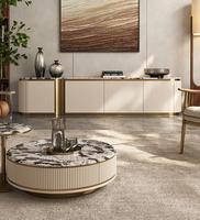 Ensemble élégant de meuble TV et table basse de luxe léger avec plateau en marbre naturel et grand espace de rangement pour salon moderne