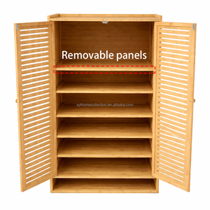 Meuble de rangement en bambou à portes à lattes Calm Order SYT pour zone d'<span class=keywords><strong>escalier</strong></span>, étagère amovible, armoire à chaussures pour espace d'angle - Product Image 4