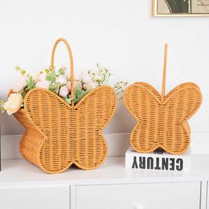 Panier de rangement en rotin en forme de papillon avec poignée, organisateur de bureau géométrique marron, panier tissé à la main pour la décoration de la maison - Product Image 5