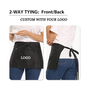 Tabliers de taille personnalisables avec logo, vente en gros, pour serveurs, serveuses, salons de coiffure, salons de beauté, cuisines domestiques, boulangeries, cafés, modèles courts avec poches - Product Image 5