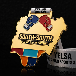Médaille <span class=keywords><strong>de</strong></span> kickboxing personnalisée en alliage <span class=keywords><strong>de</strong></span> zinc, design <span class=keywords><strong>de</strong></span> <span class=keywords><strong>ring</strong></span> <span class=keywords><strong>de</strong></span> <span class=keywords><strong>boxe</strong></span> en relief 3D, drapeau du Tadjikistan, cordon, <span class=keywords><strong>prix</strong></span> du 1er rang du tournoi <span class=keywords><strong>de</strong></span> kickboxing - Product Image 2