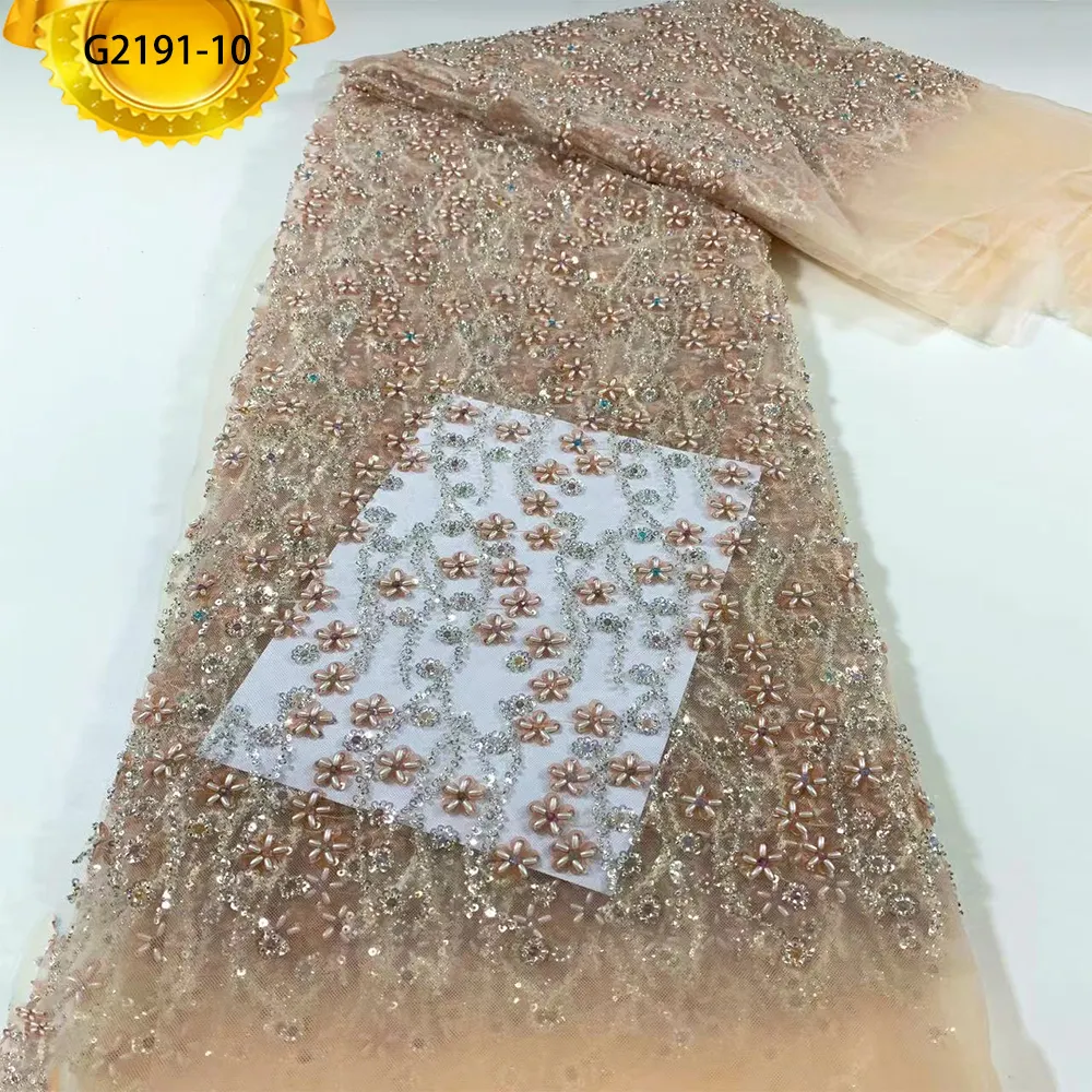 wholesale price lace fabrics manufacturers champagne gold beads and sequins nigerian african tule lace fabric